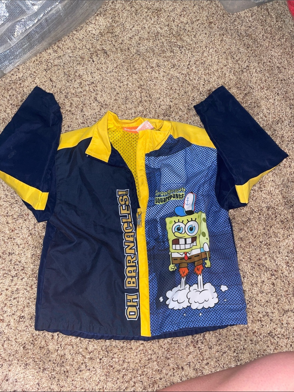 Y2K SpongeBob Squarepants Navy & Yellow Kids Windbreaker with Graphic